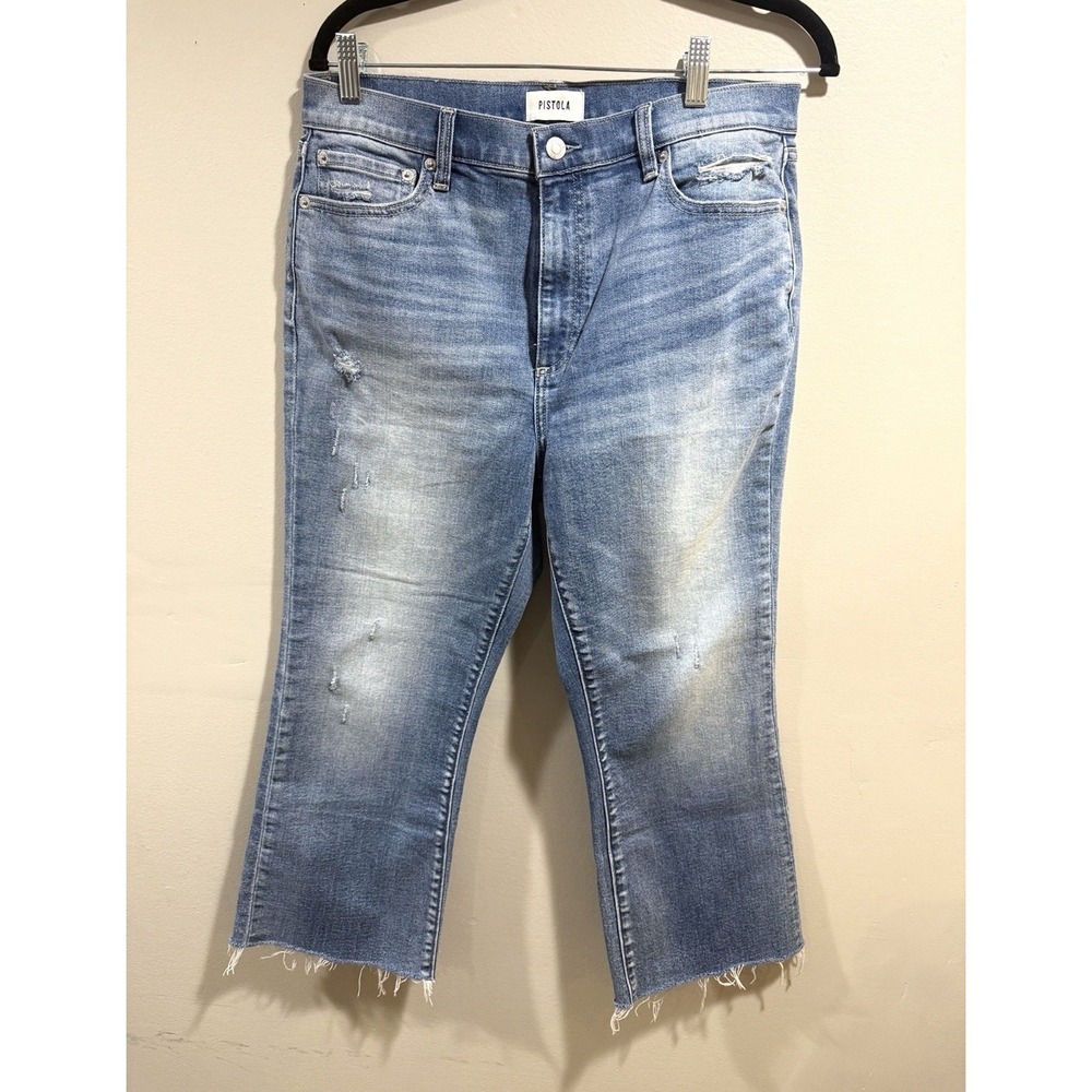 Pistola  High Rise Raw Hem Crop Boot Jeans Size 30 Light Wash Distressed